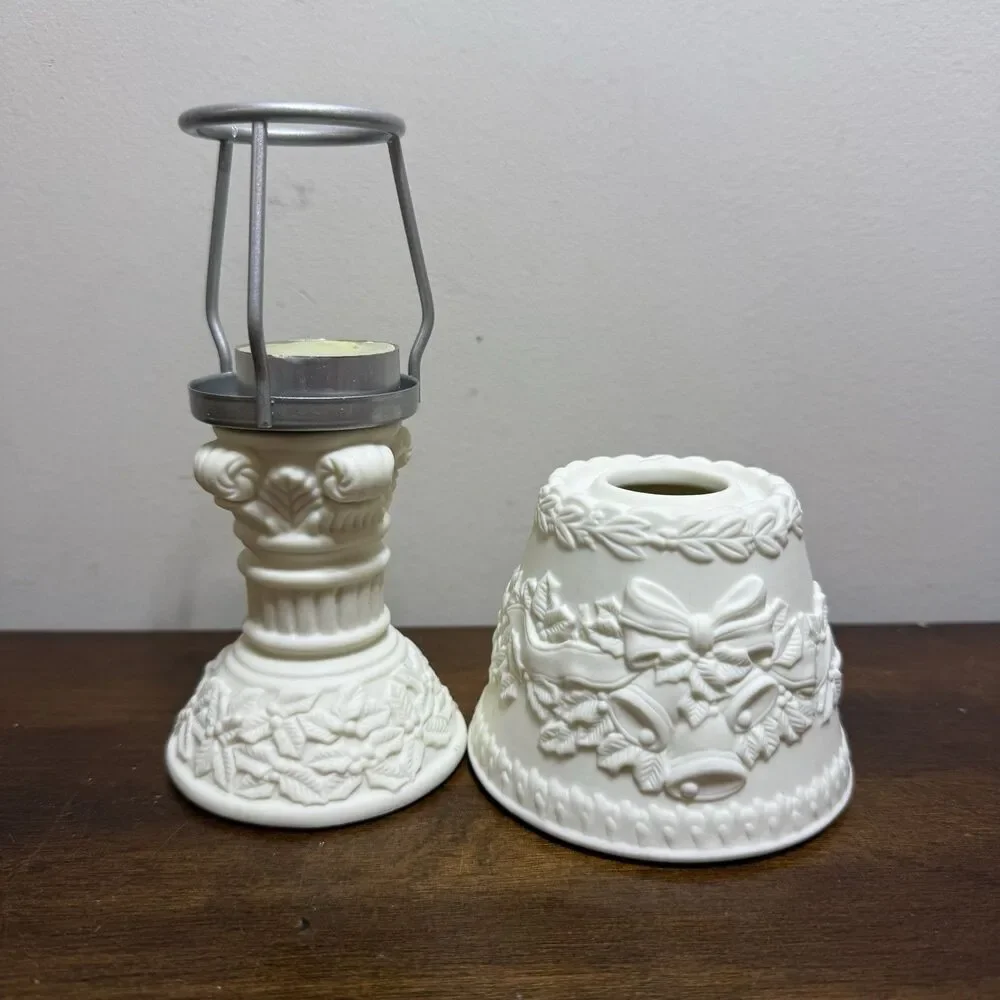 Fairy Lamp New Images Jade Porcelain Christmas Bow Poinsettia Holiday Votive 6.5 - Picture 3 of 8